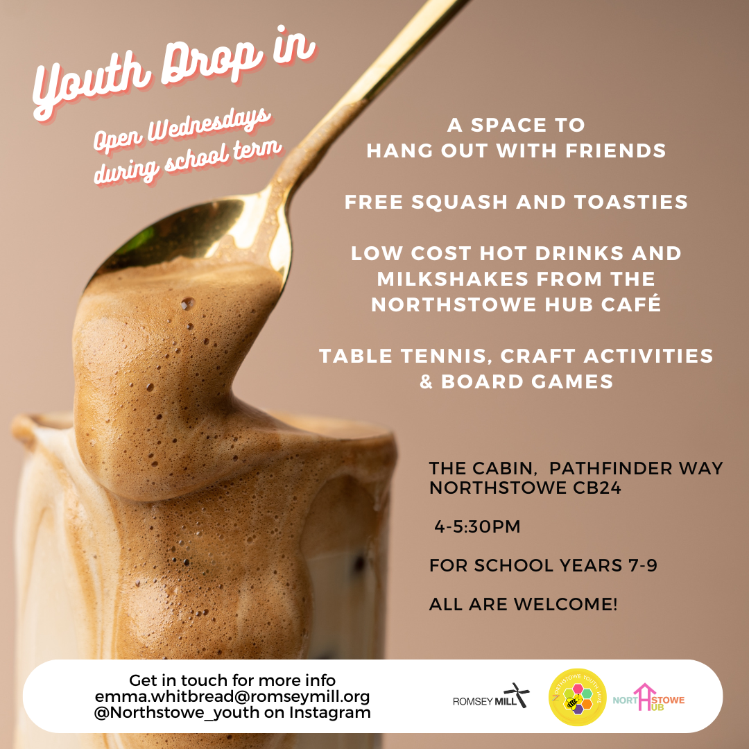 flier for the Wednesday afternoon Youth Drop In (4-5.30pm in the Cabin)